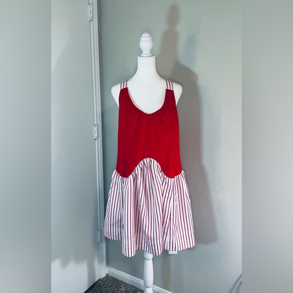 NWT FISOEW Red & White Striped Drop Waist Mini Dress Size S